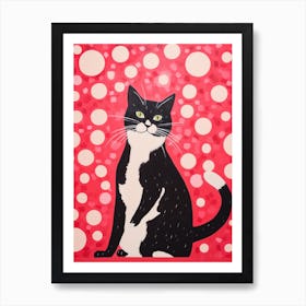 Cat On A Red Background 1 Art Print