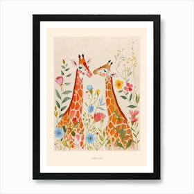 Folksy Floral Animal Drawing Giraffe 4 Poster Art Print