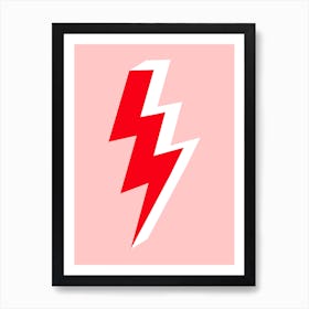 Lightning Bolt in Pink, Red and White Art Print