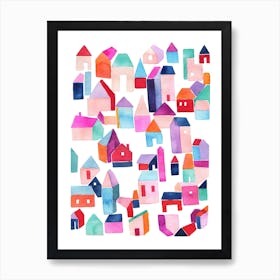 Town Scandi Houses Red Art Print