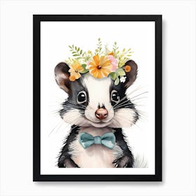 Baby Skunk Flower Crown Bowties Woodland Animal Nursery Decor (20) Art Print