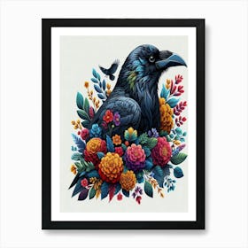 Crow And Flowers 1 Art Print