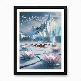 The Untamed South: A Surreal Canva Lotus Flowers In The Snow Art Print