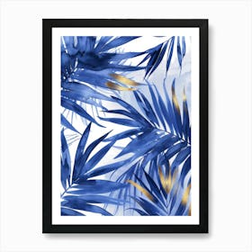 Blue Palm Leaves 1 Art Print