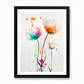 Flowers With Paint Splatters Art Print