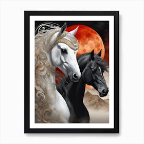 Two Horses In The Moonlight 3 Art Print