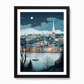 Winter Travel Night Illustration Plymouth United Kingdom 1 Art Print