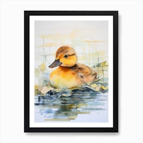Mixed Media Duckling In The Pond Art Print