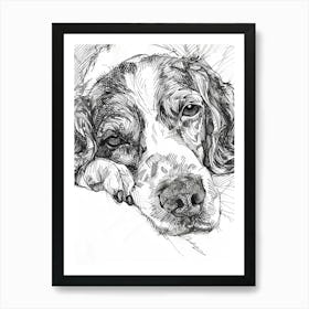 Detailed Sleepy Spaniel Dog Black & White Art Print