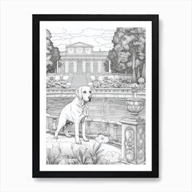Drawing Of A Dog In Versailles Gardens, France In The Style Of Black And White Colouring Pages Line Art 03 Art Print