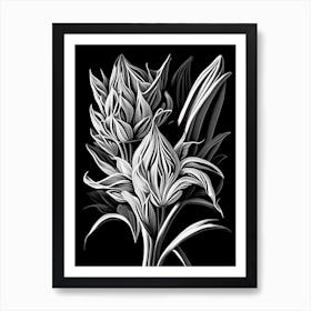 Tuberose Leaf Linocut 2 Art Print