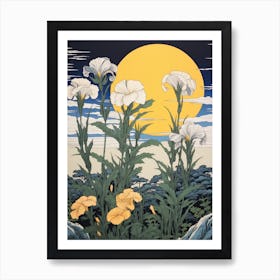 Hanashobu Japanese Water Iris 3 Vintage Botanical Woodblock Art Print