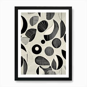 Retro Inspired Linocut Abstract Shapes Black And White Colors art, 227 Art Print