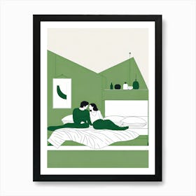 Couple In Bed in Light Green Art Print
