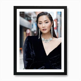 Asian Woman Adorned In Haute Couture Fashion Poised Elegantly Silk And Velvet Textures Contrastin (2) Art Print