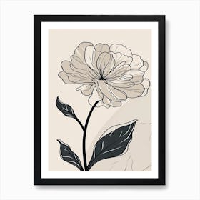Line Art Marigold Flowers Illustration Neutral 19 Art Print