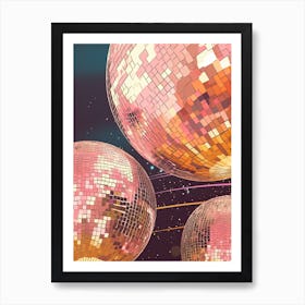 Mirror Ball Disco Ball Pink Painting Art Print