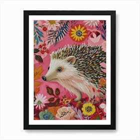 Floral Animal Painting Hedgehog 4 Art Print