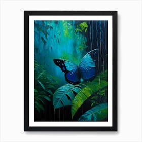 Morpho Butterfly In Rain Forest Oil Painting 2 Art Print