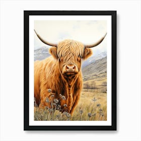 Chestnut Highland Cow In Fields 3 Art Print