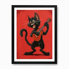 Black Cat Playing Guitar 4 Art Print