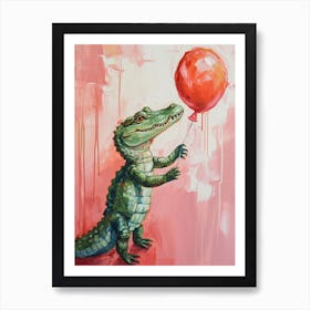 Cute Alligator With Balloon Art Print