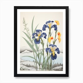 Hanashobu Japanese Water Iris 1 Vintage Botanical Woodblock Art Print