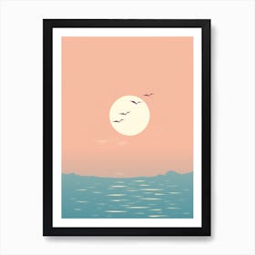 Sunset With Seagulls Art Print