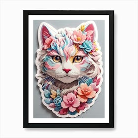 Cat With Flowers Art Print