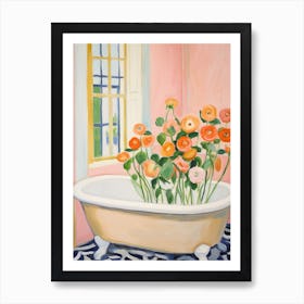 A Bathtube Full Of Ranunculus In A Bathroom 1 Art Print