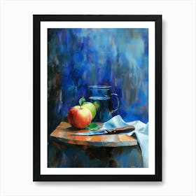 Blue Still Life With A Knife And An Apple Art Print