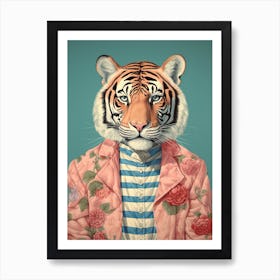 Tiger Illustrations Wearing A Summer Shirt 2 Art Print