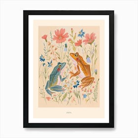 Folksy Floral Animal Drawing Frog 7 Poster Art Print