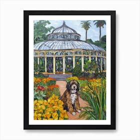 Painting Of A Dog In Royal Botanic Gardens, Kew United Kingdom In The Style Of Gustav Klimt 04 Art Print