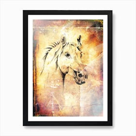 Horse Drawing Art Illustration In A Photomontage Style 12 Art Print