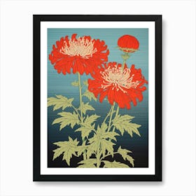 Higanbana Red Spider Lily 4 Vintage Botanical Woodblock Art Print