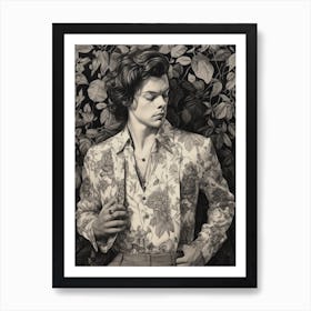 Harry Styles Kitsch Portrait B&W 2 Art Print