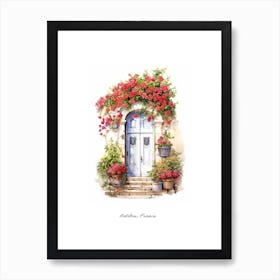 Antibes, France   Mediterranean Doors Watercolour Painting 1 Poster Art Print