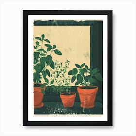 Potted Herbs On The Windowsil Illustration 1 Art Print