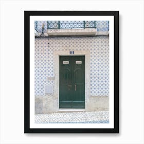 The green door nr 13 in Alfama, lisbon Portugal - summer street vintage travel photography by Christa Stroo Art Print