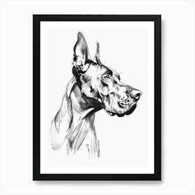 Doberman Dog Charcoal Line 1 Art Print