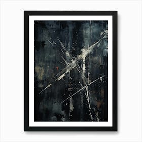 Abstract Composition Dirty Paint Streaks Intersecting Grunge Texture High Contrast Dark Palette (2) Art Print