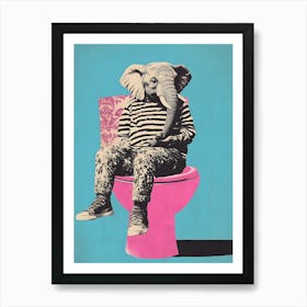 Elephant On A Toilet Art Print