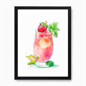 Strawberry Mojito, Cocktail, Drink Pastel Watercolour Art Print