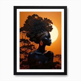 African Woman In The Sunset Art Print