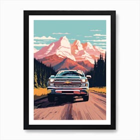 A Chevrolet Silverado Car In Icefields Parkway Flat Illustration 4 Art Print