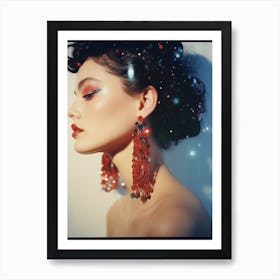 Woman With Red Earrings Art Print