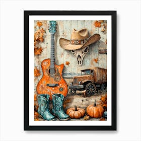 Cowboy Guitar halloween Art Print