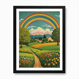 Rainbow Over A Field Art Print