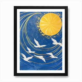 Birds Flying Over The Sun Art Print